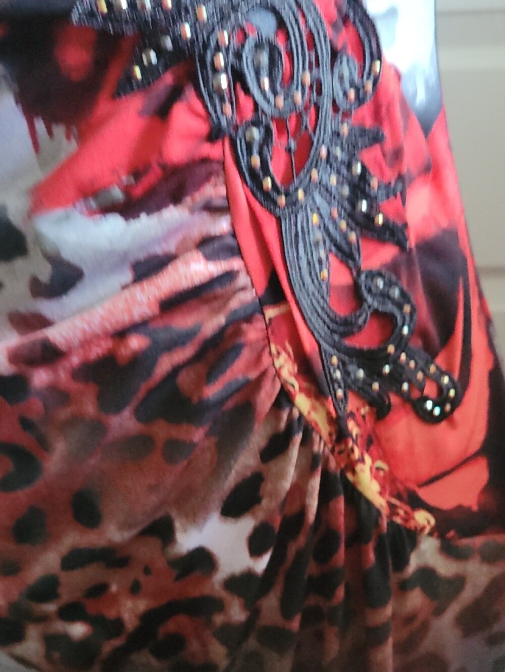 Boston Proper Red Black Wrap Midi Dress SUPER STRETCHY NEW WITH TAG S CRYSTALS - Picture 5 of 17